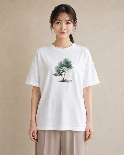 半袖Tシャツ レディース 苔 植物 ボタニカル イラスト 個性的 お出かけ 普段着 白T YMAZO