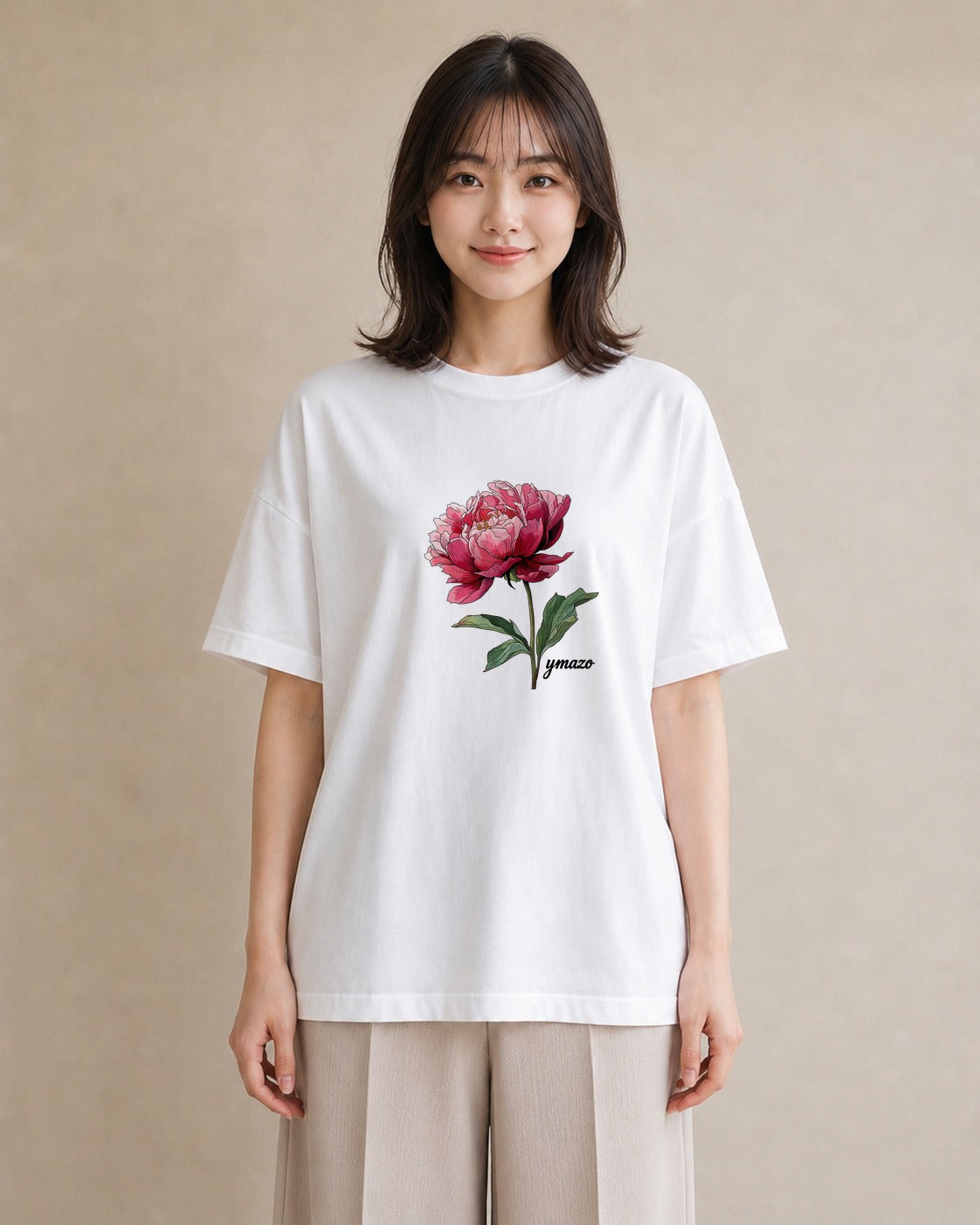 プリントTシャツ レディース 牡丹 花 花柄 イラスト 休日コーデ 部屋着 女性向けギフト 白T