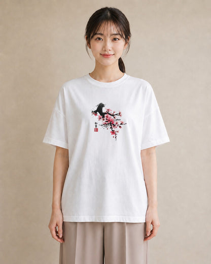 Tシャツ レディース 梅 花 花柄 イラスト モード ルームウェア ギフト 白T YMAZO