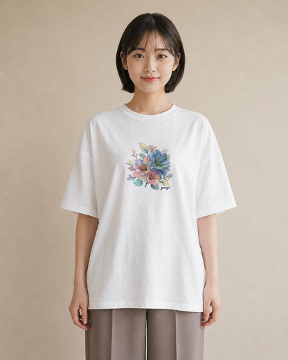 デザインTシャツ レディース あさがお 朝顔 花 花柄 イラスト シック 姉妹 送別ギフト 白T YMAZO