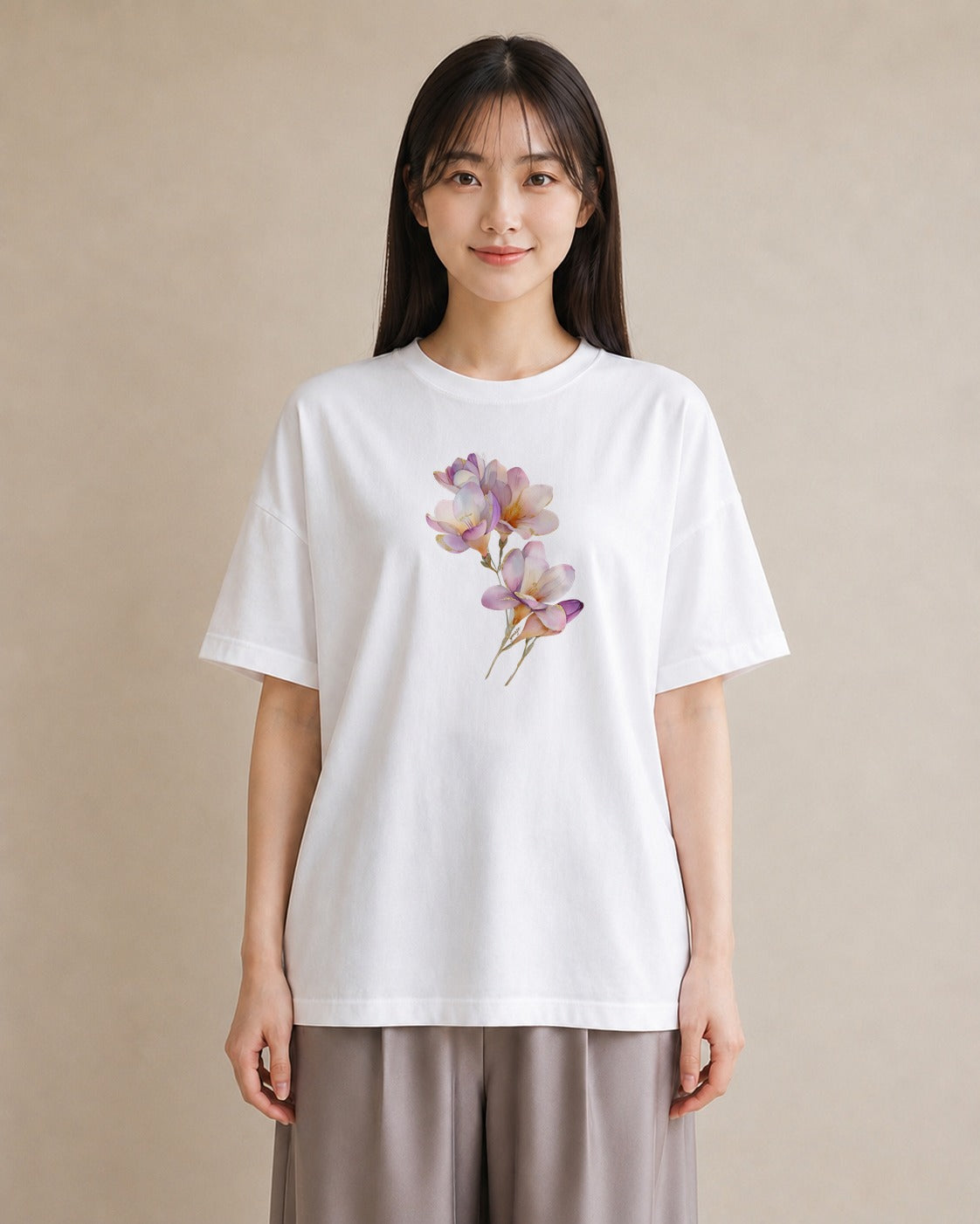 半袖Tシャツ レディース ゆり 百合 花 花柄 イラスト 北欧風 帰省 ラフ 白T
