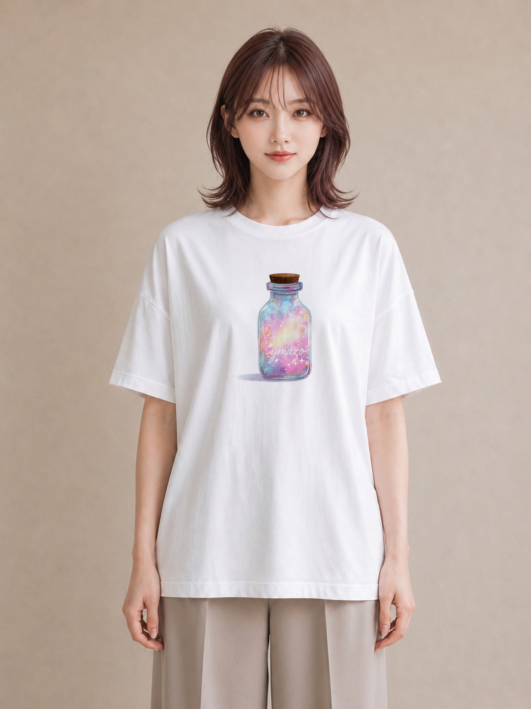 半袖Tシャツ レディース ガラス瓶 小枝 ボタニカル ナチュラル アンティーク イラスト 抜け感 自分用 ルームウェア 白T YMAZO
