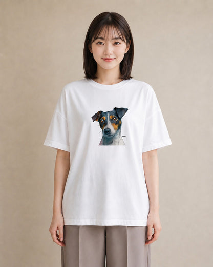 Tシャツ レディース ジャックラッセルテリア 犬 いぬ イラスト ニュアンス 綿100 デート 白T YMAZO