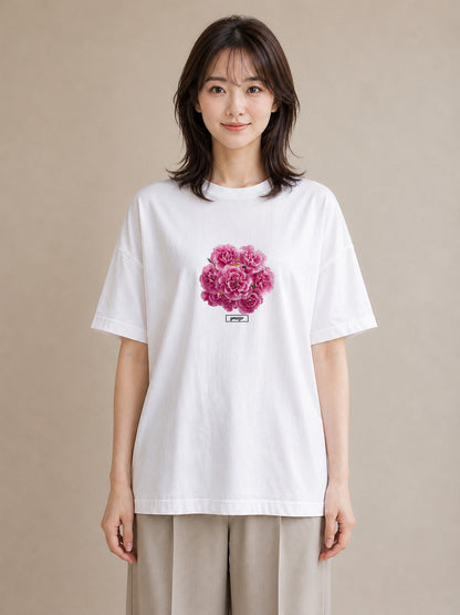 半袖Tシャツ レディース カーネーション 花 花柄 イラスト ゆるコーデ 母の日 ビーチ 白T
