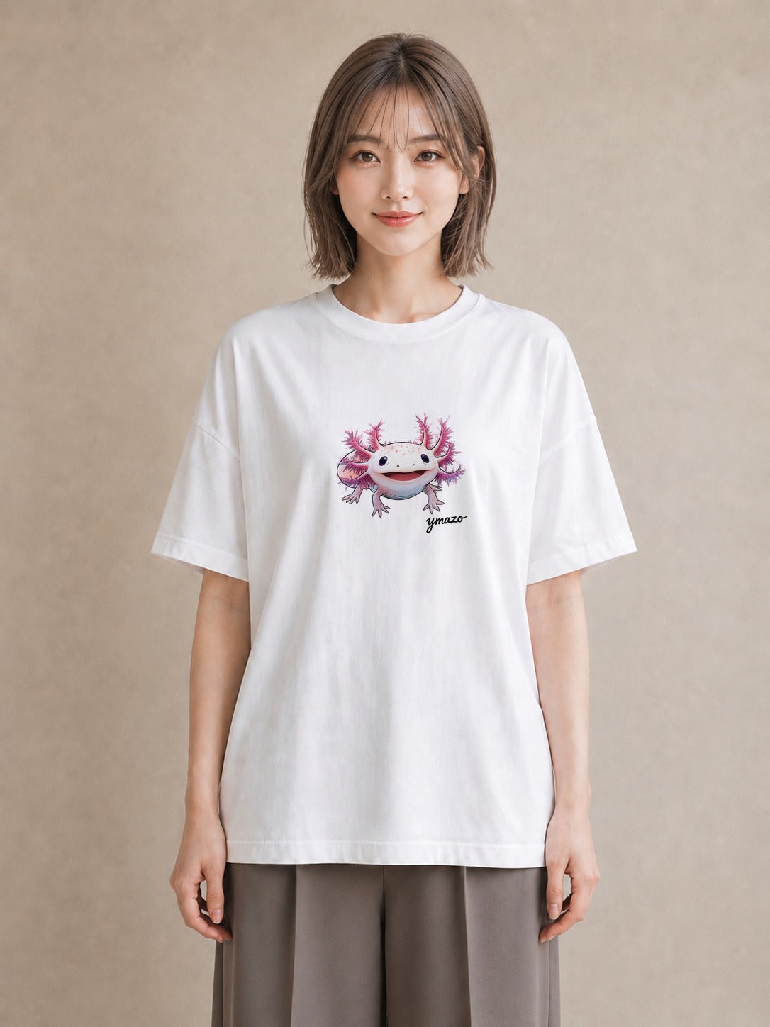グラフィックTシャツ レディース ウーパールーパー ペット 動物 イラスト こなれ感 夏コーデ 通学 白T YMAZO