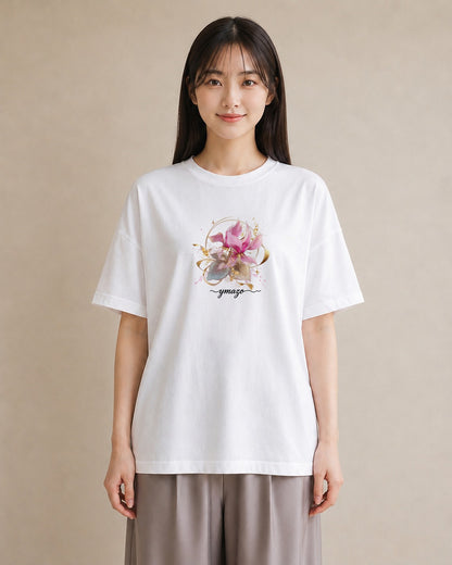 Tシャツ レディース あさがお 朝顔 花 花柄 イラスト ガーリー 誕生日プレゼント 綿100 白T YMAZO