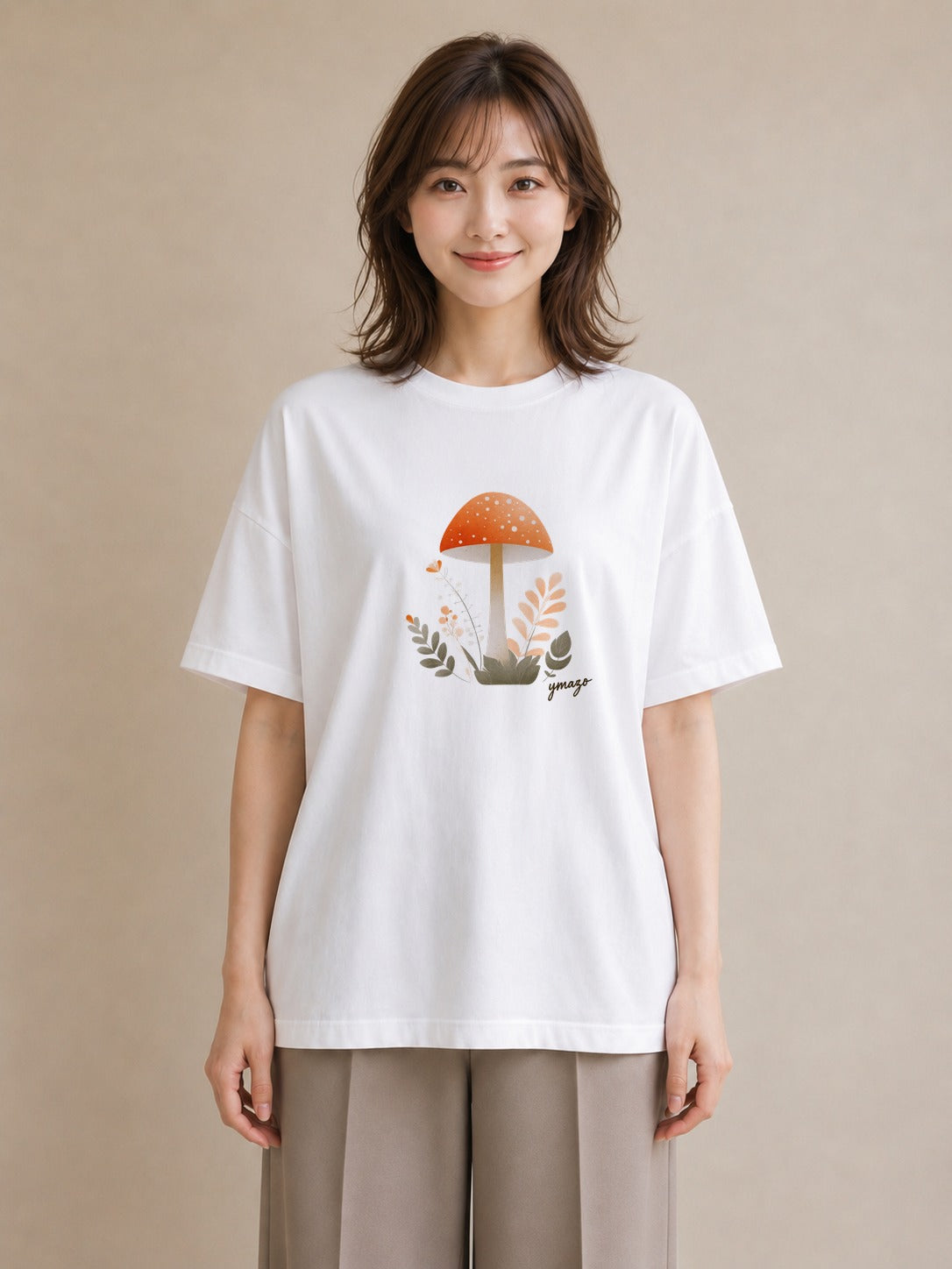 グラフィックTシャツ レディース きのこ 植物 ボタニカル イラスト シンプル 通学 誕生日プレゼント 白T YMAZO