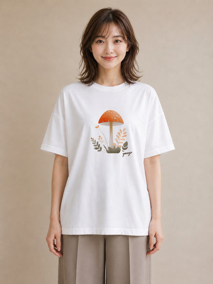 グラフィックTシャツ レディース きのこ 植物 ボタニカル イラスト シンプル 通学 誕生日プレゼント 白T YMAZO