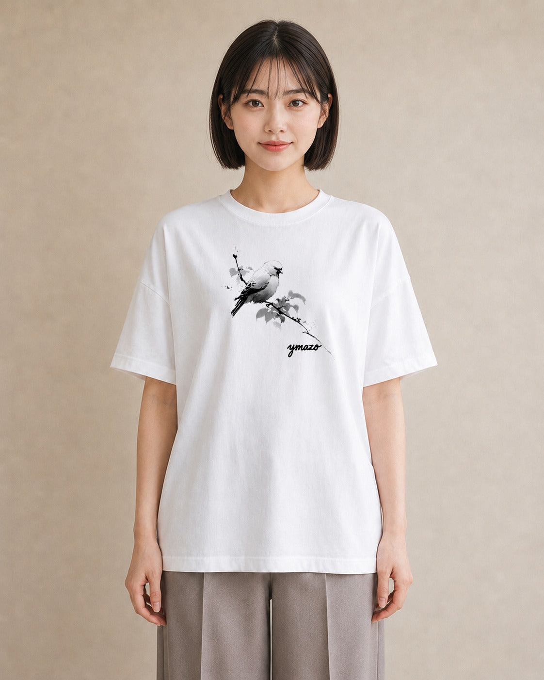 グラフィックTシャツ レディース 遠い家と鳥 風景 鳥 ナチュラル アンティーク イラスト アート風 旅行 母娘コーデ 白T YMAZO