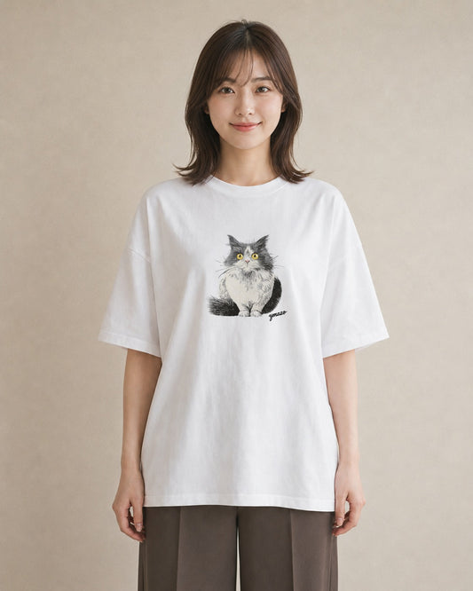 グラフィックTシャツ レディース 猫 ねこ イラスト ミニマル ルームウェア ギフト 白T YMAZO