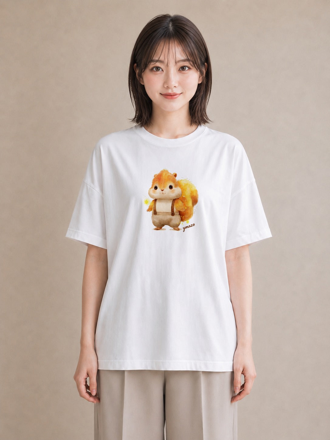 グラフィックTシャツ レディース シマリス ペット 動物 イラスト 手描き風 ルームウェア ギフト 白T YMAZO