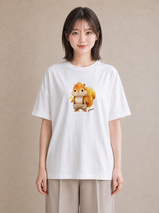 グラフィックTシャツ レディース シマリス ペット 動物 イラスト 手描き風 ルームウェア ギフト 白T YMAZO