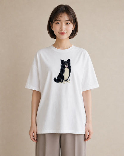 プリントTシャツ レディース ロングコートチワワ 犬 いぬ イラスト 手描き風 ルームウェア ギフト 白T YMAZO