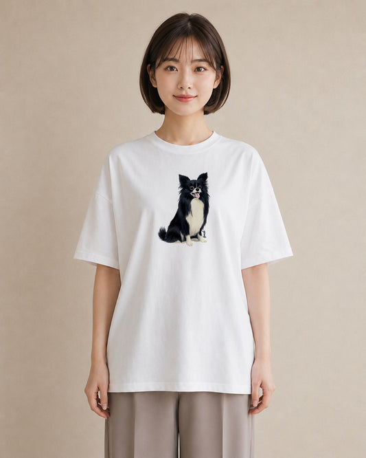 プリントTシャツ レディース ロングコートチワワ 犬 いぬ イラスト 手描き風 ルームウェア ギフト 白T YMAZO