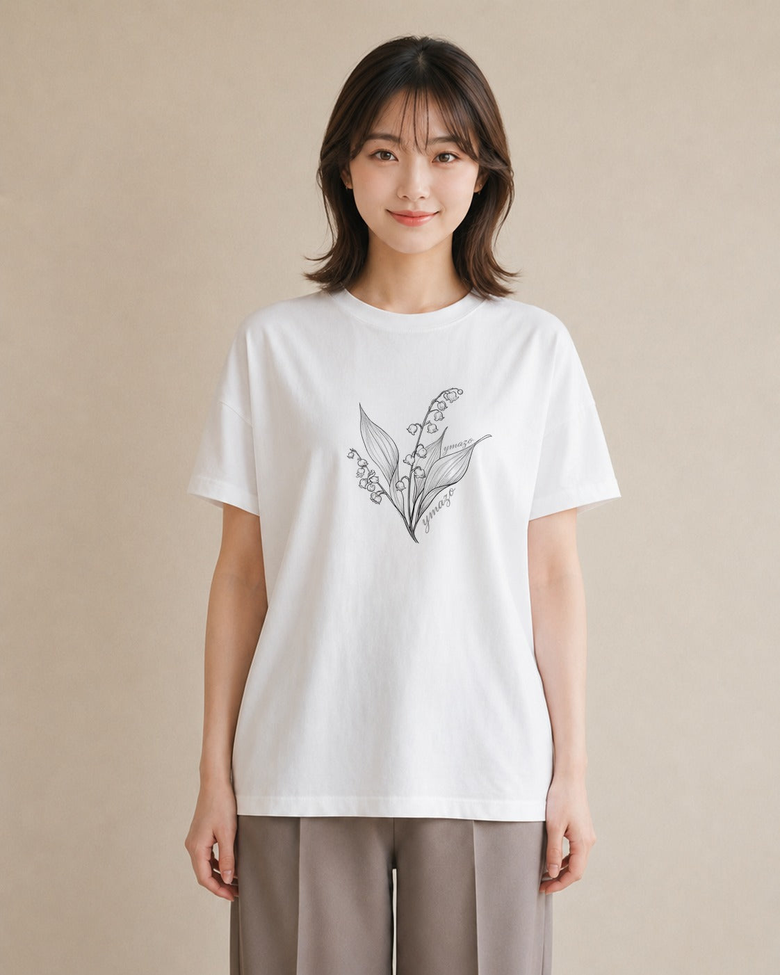 半袖Tシャツ レディース すずらん 花 花柄 イラスト カフェコーデ 休日 ペアコーデ 白T