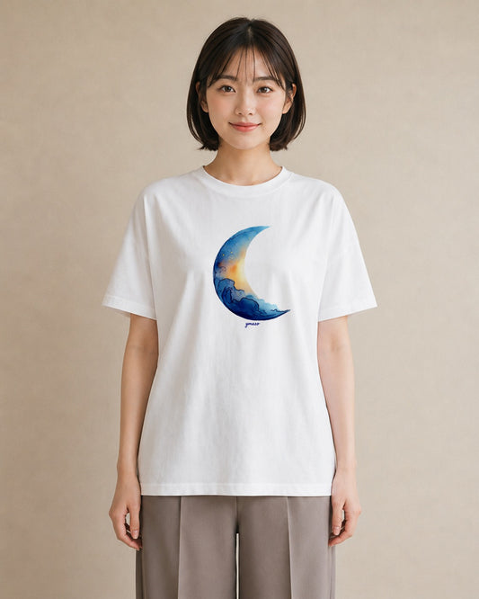 デザインTシャツ レディース 満月 星空 宇宙 イラスト ポップ 送別ギフト 通勤 白T YMAZO