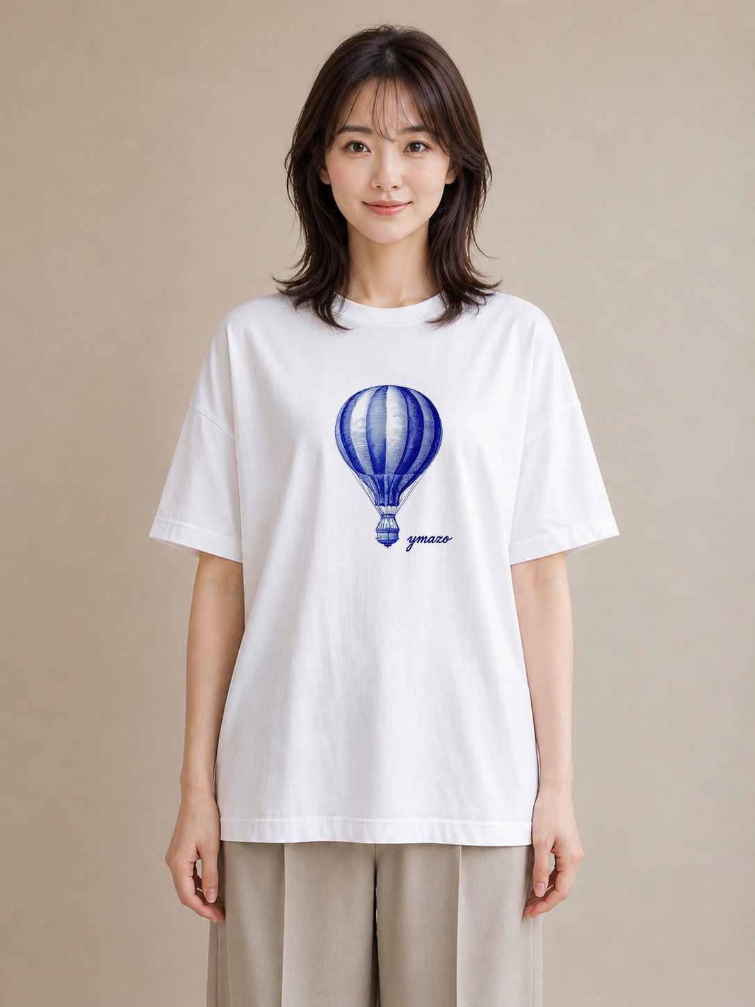 デザインTシャツ レディース 気球 星空 宇宙 イラスト きれいめカジュアル 公園 ママ 白T YMAZO