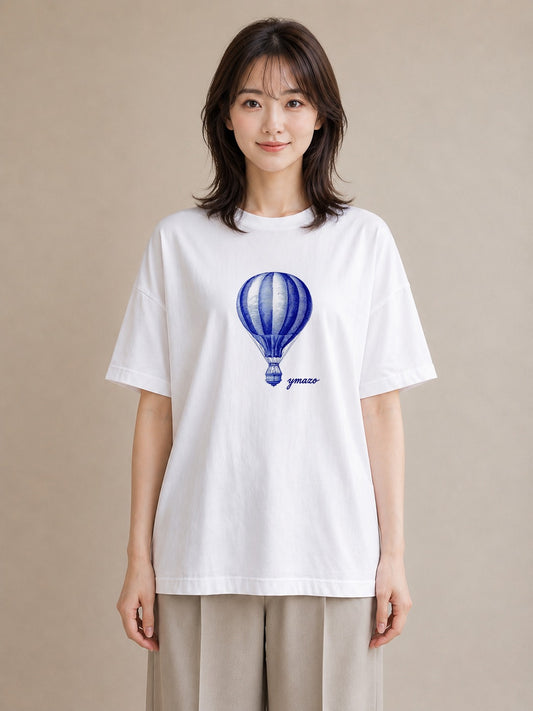 デザインTシャツ レディース 気球 星空 宇宙 イラスト きれいめカジュアル 公園 ママ 白T YMAZO