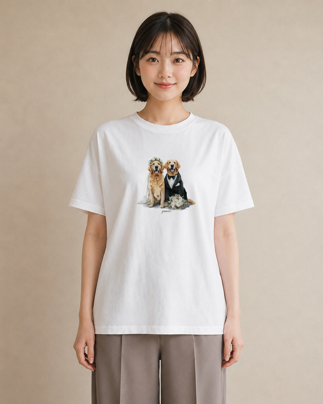 半袖Tシャツ レディース ゴールデンレトリバー ゴールデン 犬 いぬ イラスト ニュアンス 姉妹 送別ギフト 白T YMAZO