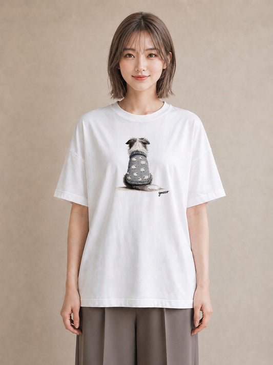 半袖Tシャツ レディース 犬 いぬ イラスト 休日コーデ 帰省 ラフ 白T YMAZO