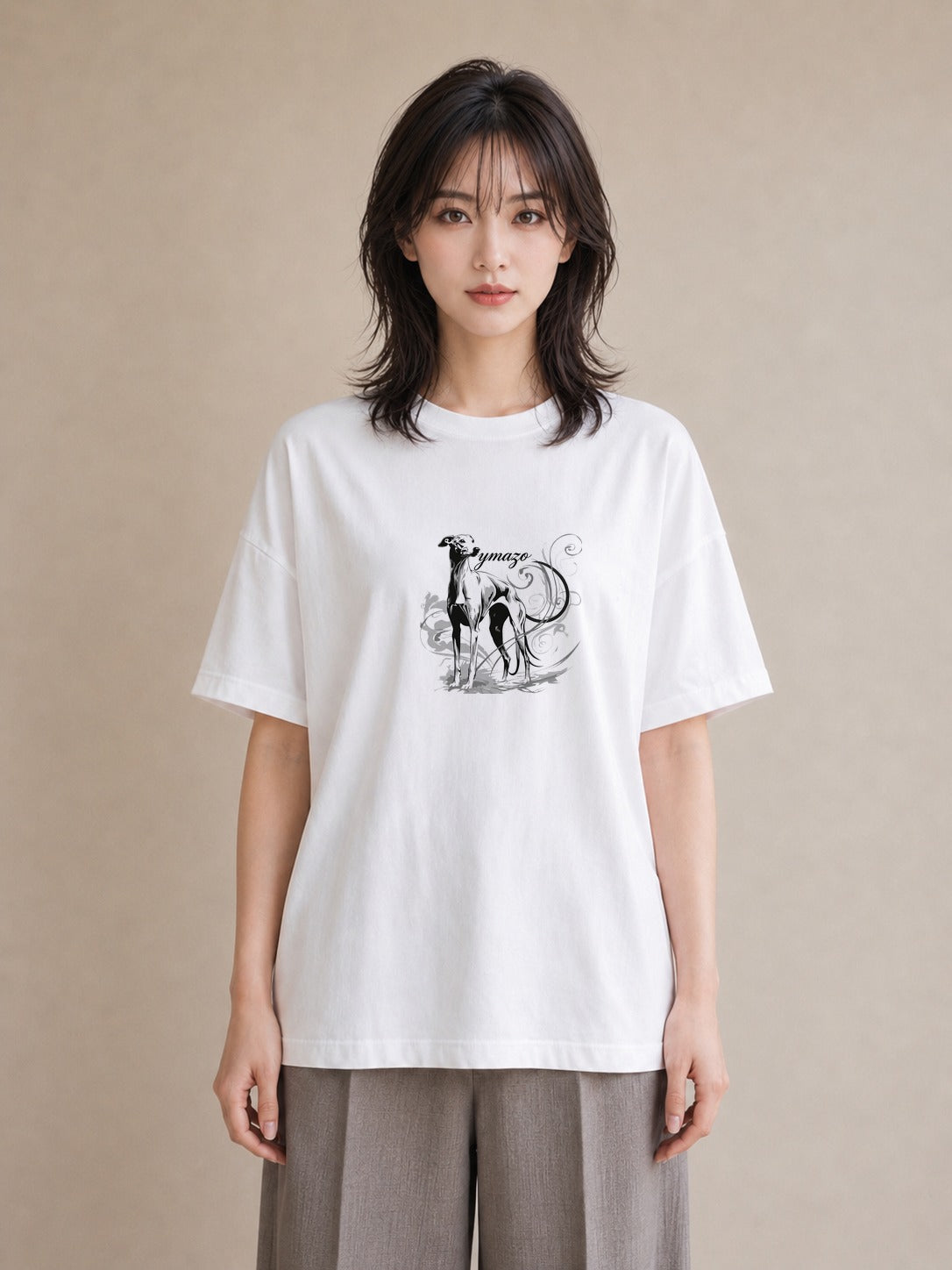 Tシャツ レディース イタリアングレーハウンド 犬 いぬ イラスト 旅行コーデ 週末コーデ 敬老の日 白T YMAZO