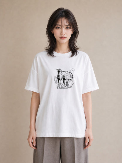 Tシャツ レディース イタリアングレーハウンド 犬 いぬ イラスト 旅行コーデ 週末コーデ 敬老の日 白T YMAZO
