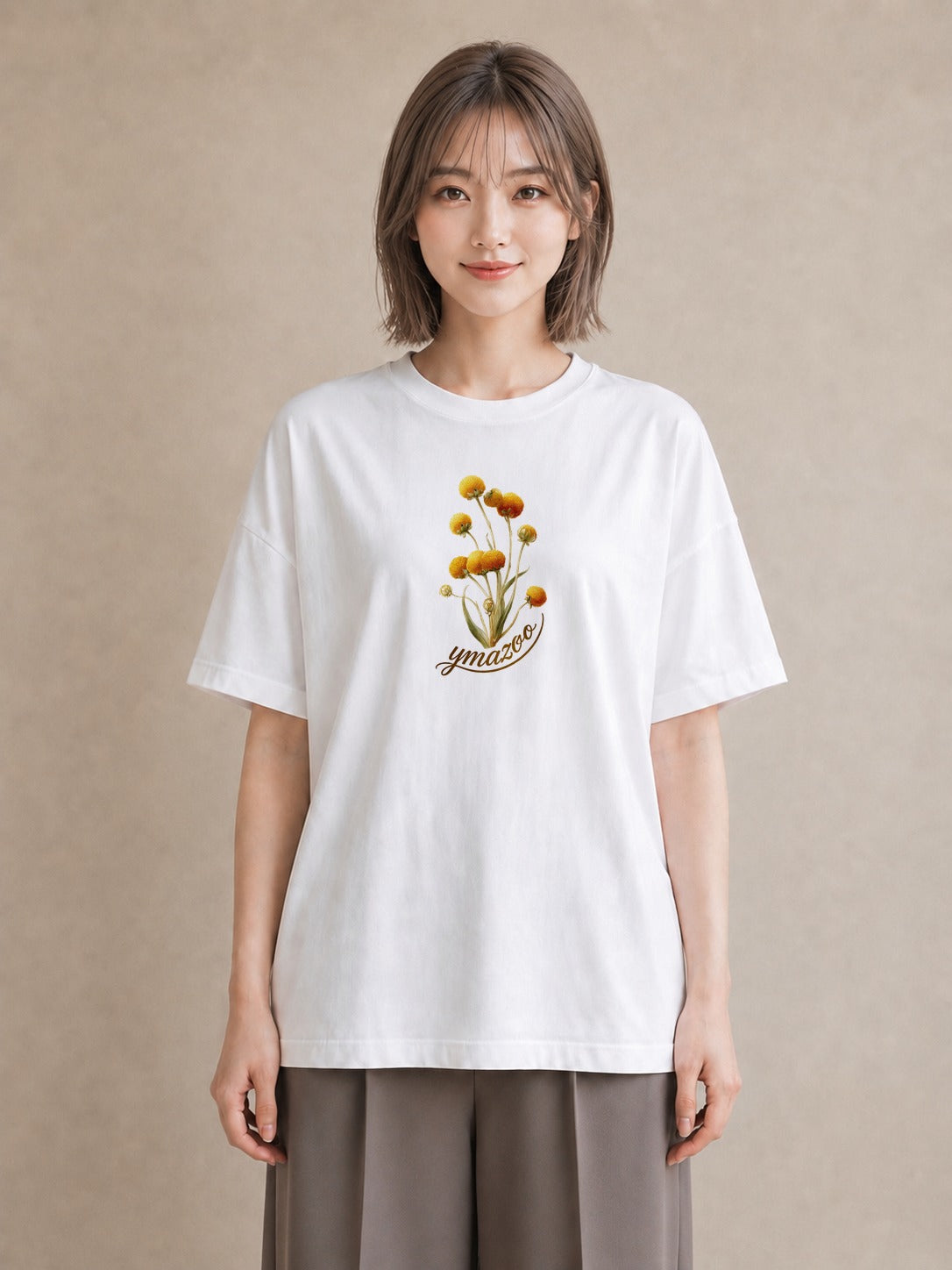 デザインTシャツ レディース ミモザ 花 花柄 イラスト 韓国風 公園 ママ 白T