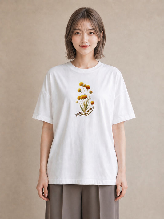 デザインTシャツ レディース ミモザ 花 花柄 イラスト 韓国風 公園 ママ 白T YMAZO