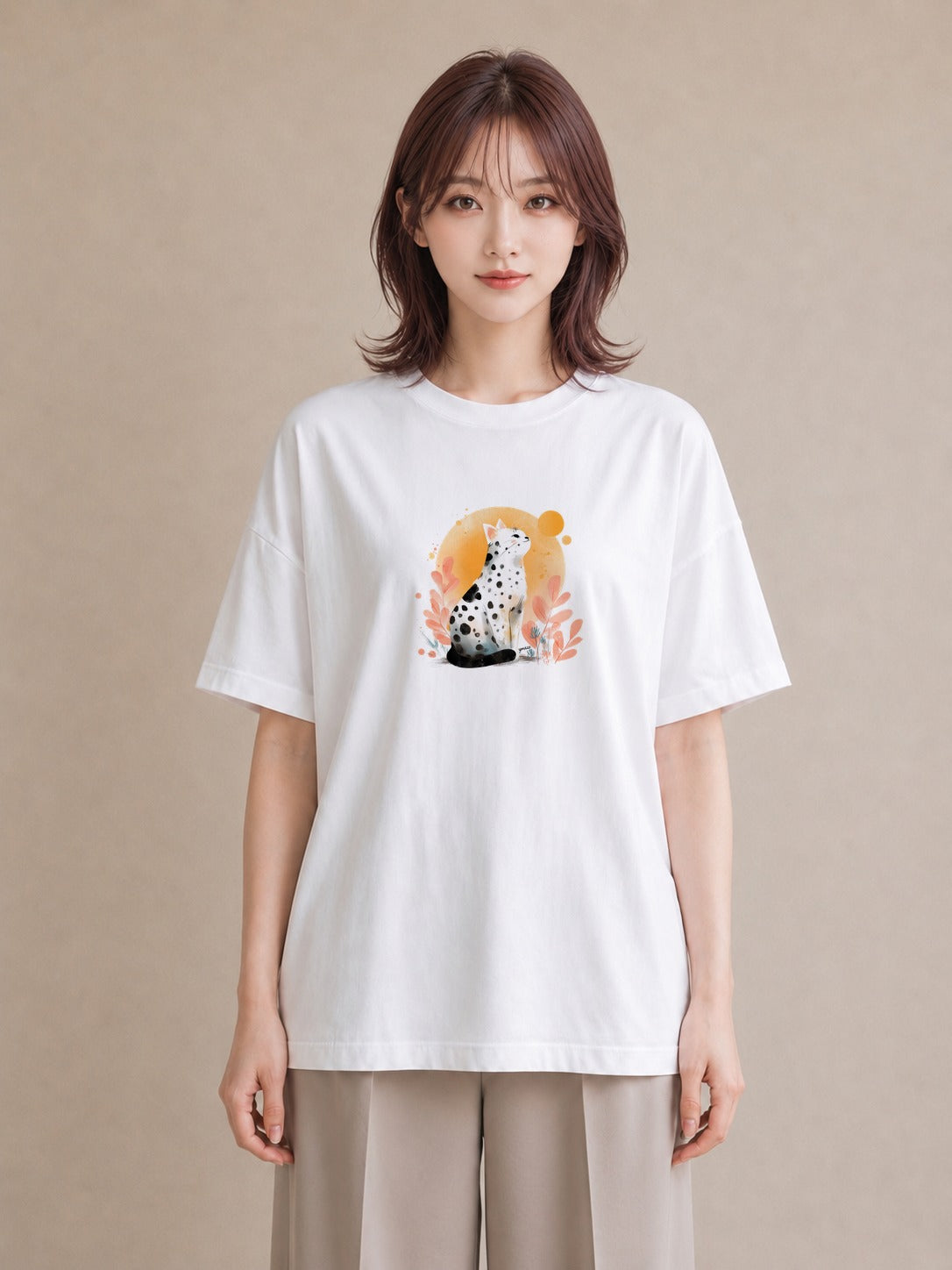 グラフィックTシャツ レディース ベンガル 猫 ねこ イラスト 通勤 在宅 白T YMAZO