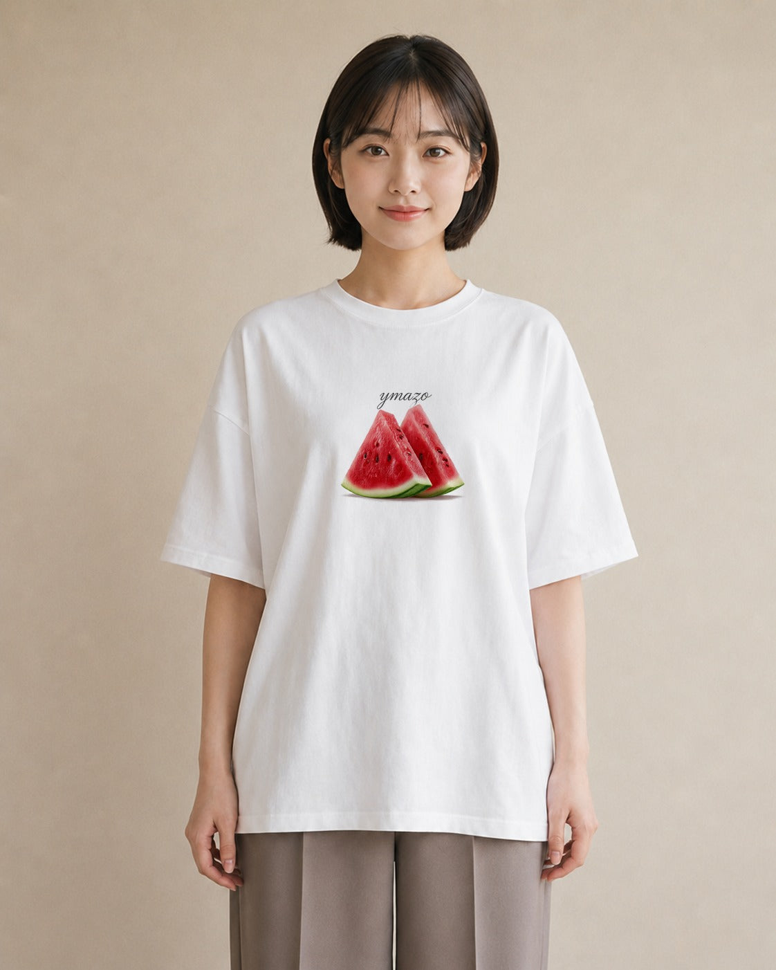 Tシャツ レディース すいか 食べ物 フード イラスト ラフカジュアル 散歩 お出かけ 白T YMAZO