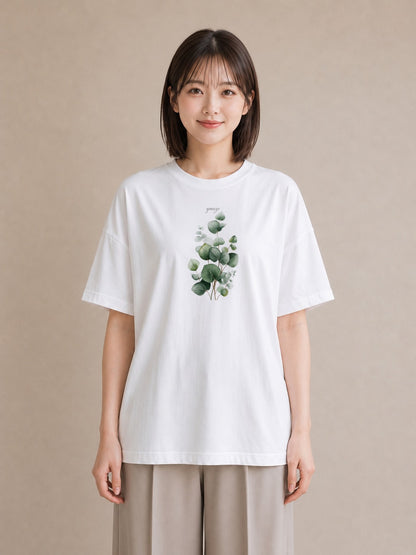 デザインTシャツ レディース ユーカリ 植物 ボタニカル イラスト 淡色 姉妹 送別ギフト 白T YMAZO