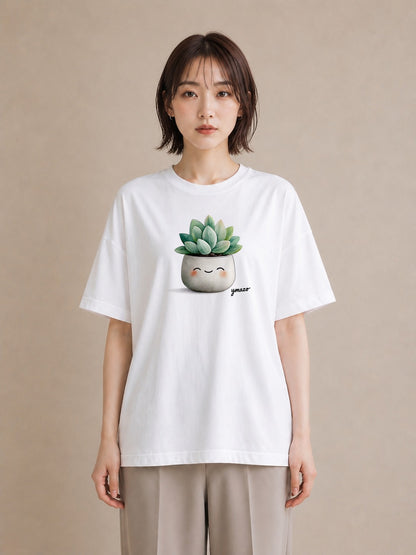 プリントTシャツ レディース 多肉植物 植物 ボタニカル イラスト 可愛い 社会人 女性 白T YMAZO