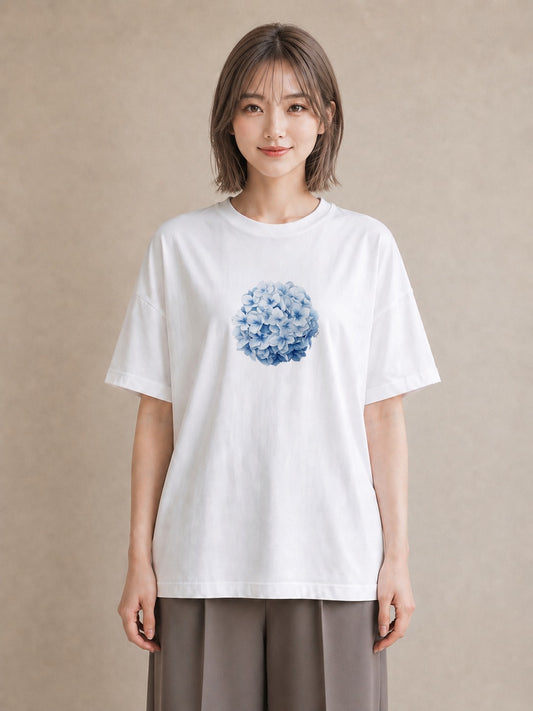 グラフィックTシャツ レディース あじさい 紫陽花 アジサイ 花 花柄 イラスト お洒落 通勤 在宅 白T YMAZO