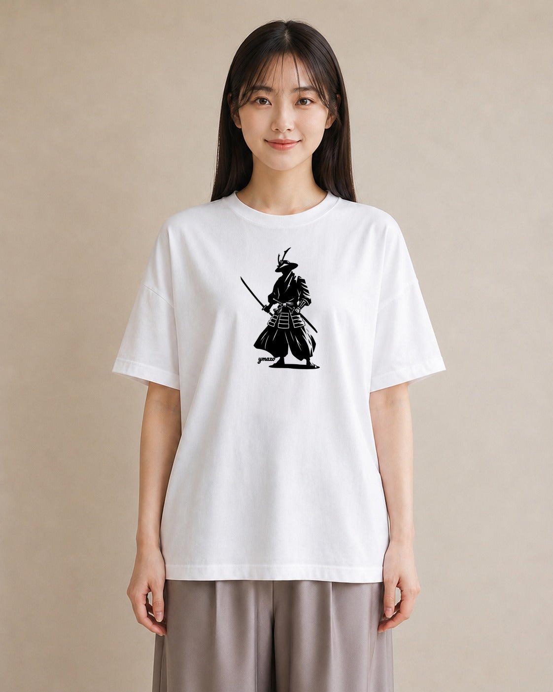 プリントTシャツ レディース 扇子 そよ風 ナチュラル アンティーク イラスト ミニマル ママ カフェ服 白T YMAZO