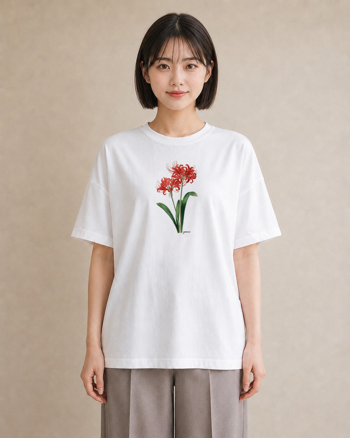 半袖Tシャツ レディース 彼岸花 花 花柄 イラスト 韓国風 レイヤード 友達ギフト 白T
