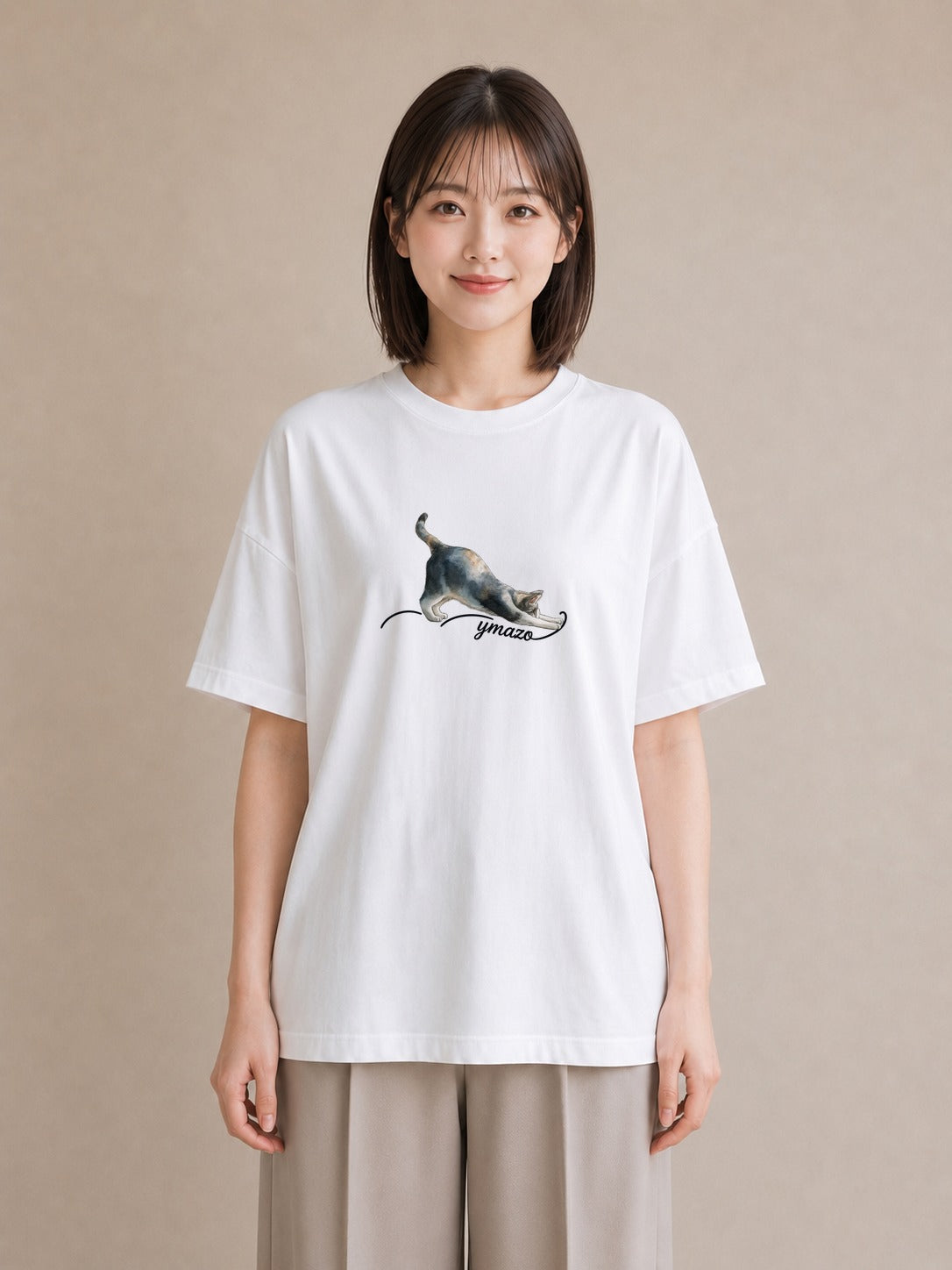 プリントTシャツ レディース サバトラ 猫 ねこ イラスト シック お揃い 親子 白T YMAZO