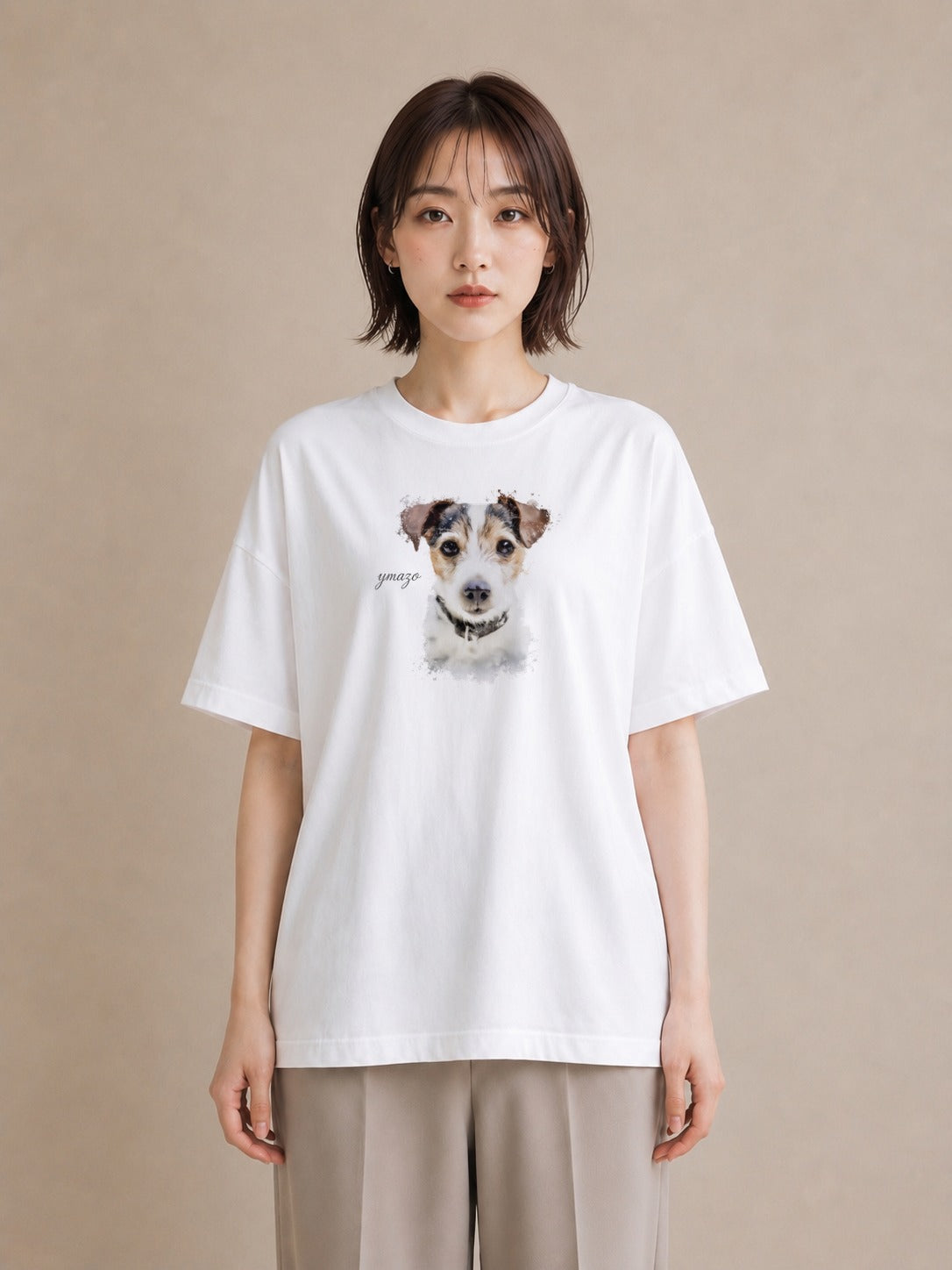 デザインTシャツ レディース ジャックラッセルテリア 犬 いぬ イラスト シック 帰省 ラフ 白T YMAZO