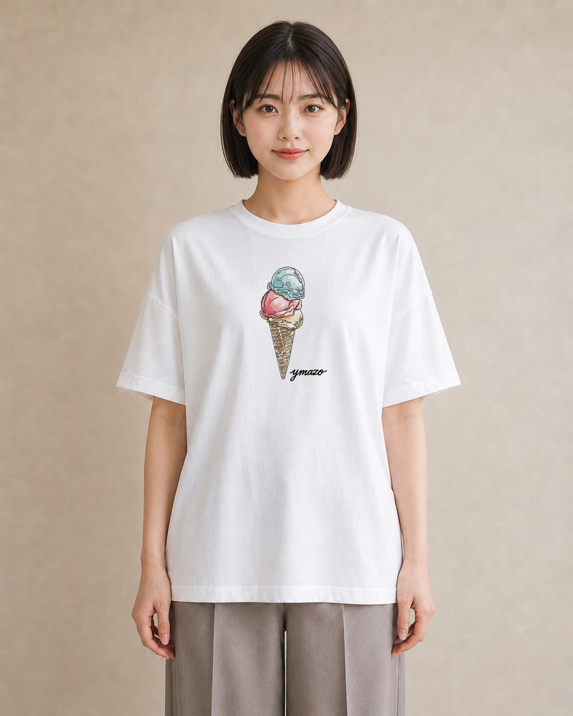 半袖Tシャツ レディース マカロン 食べ物 フード イラスト 普段使い 誕生日プレゼント 綿100 白T YMAZO