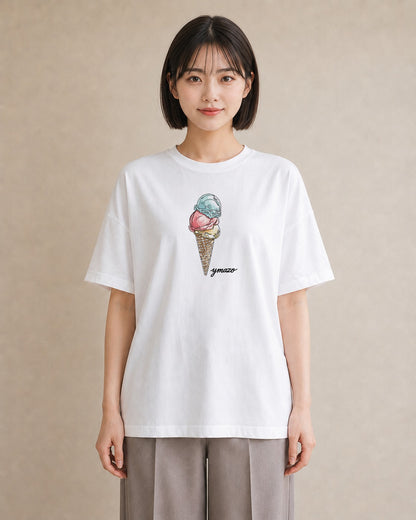 半袖Tシャツ レディース マカロン 食べ物 フード イラスト 普段使い 誕生日プレゼント 綿100 白T YMAZO