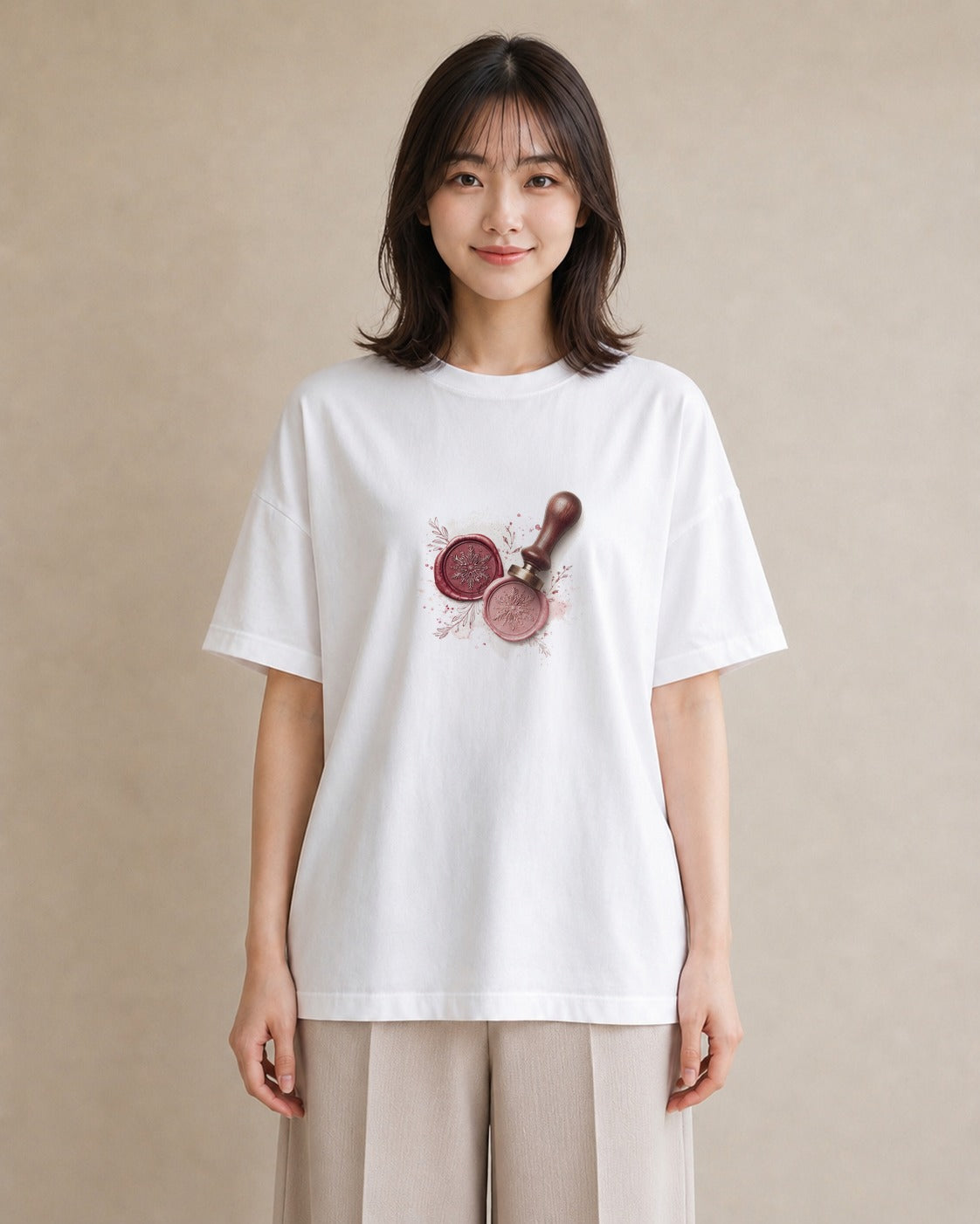 プリントTシャツ レディース 封蝋 手紙 アンティーク ナチュラル イラスト 水彩風 海 カフェ巡り 白T YMAZO