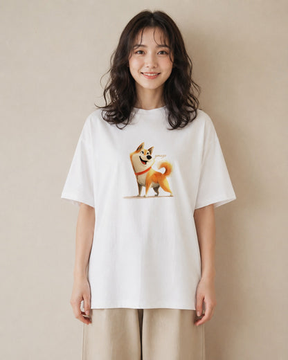 プリントTシャツ レディース 柴犬 しばいぬ 犬 いぬ イラスト ラフカジュアル 自分用 ルームウェア 白T YMAZO