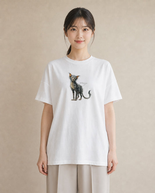 デザインTシャツ レディース ロシアンブルー 猫 ねこ イラスト 淡色 自分用 ルームウェア 白T YMAZO