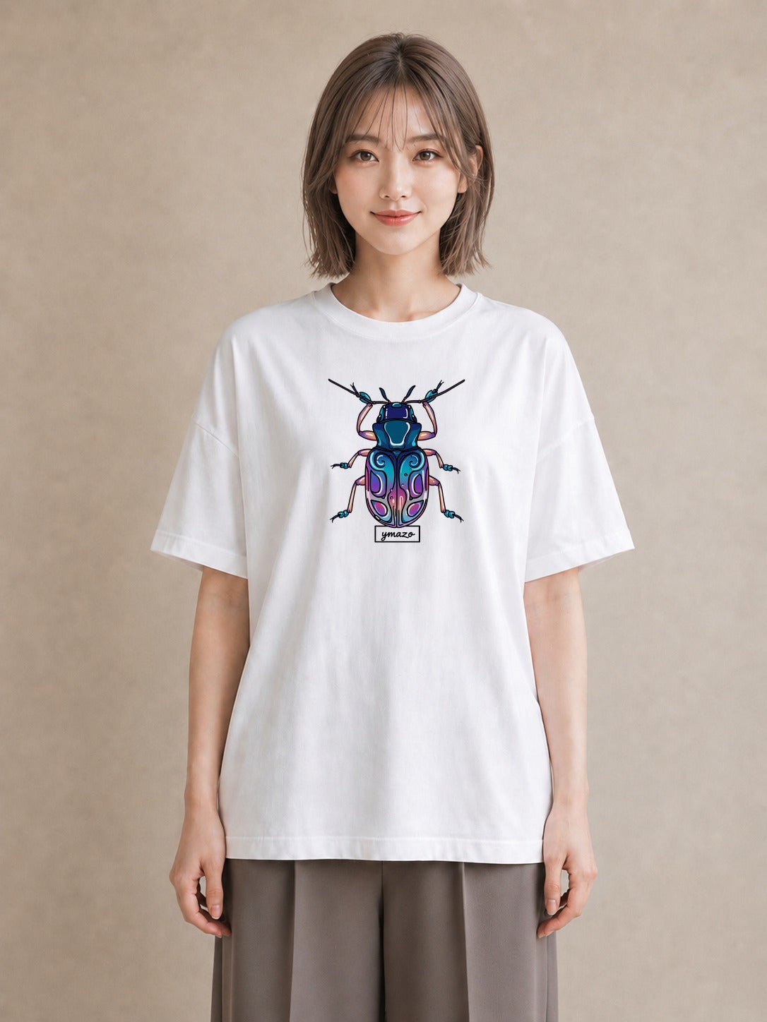 プリントTシャツ レディース クワガタ 昆虫 虫 イラスト ユニーク 夏コーデ 通学 白T YMAZO