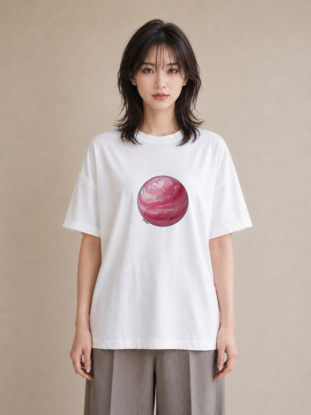 デザインTシャツ レディース 惑星 星空 宇宙 イラスト お洒落 20代 カジュアルコーデ 白T YMAZO