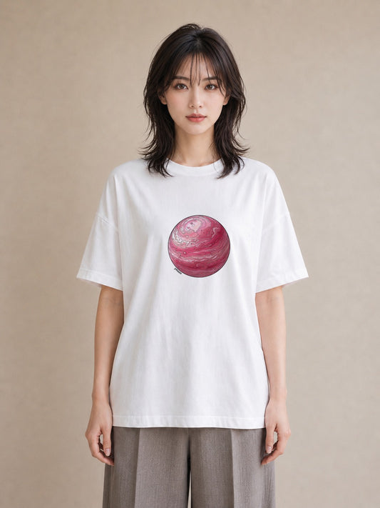 デザインTシャツ レディース 惑星 星空 宇宙 イラスト お洒落 20代 カジュアルコーデ 白T YMAZO