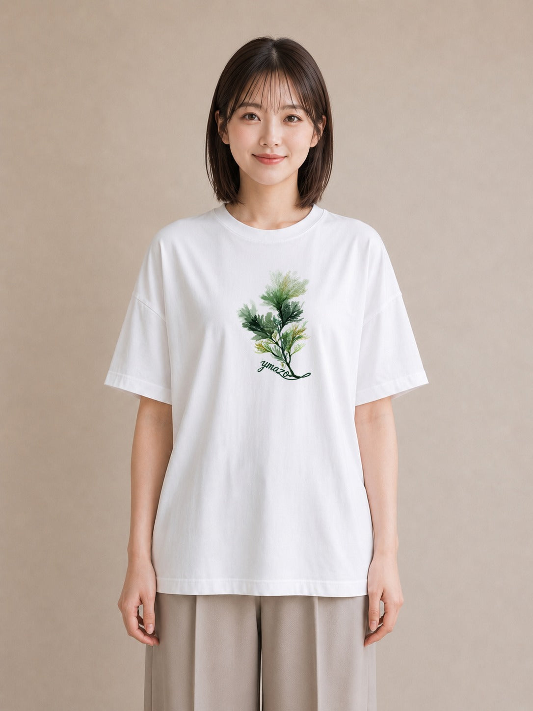 半袖Tシャツ レディース 芝生 植物 ボタニカル イラスト 普段使い カフェ巡り 女子会 白T YMAZO