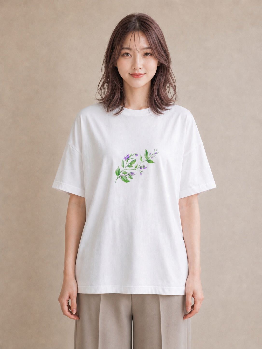 Tシャツ レディース すずらん 花 花柄 イラスト きれいめ 春服 ミセス 白T
