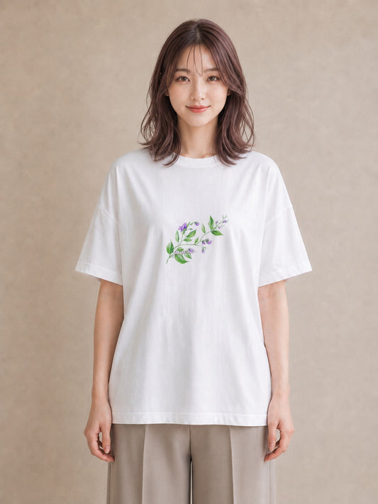 Tシャツ レディース すずらん 花 花柄 イラスト きれいめ 春服 ミセス 白T YMAZO