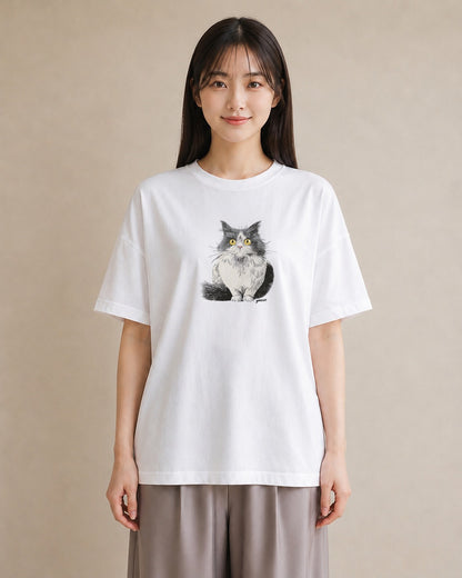 グラフィックTシャツ レディース ブリティッシュショートヘア 猫 ねこ イラスト アート風 秋コーデ おしゃれギフト 白T YMAZO