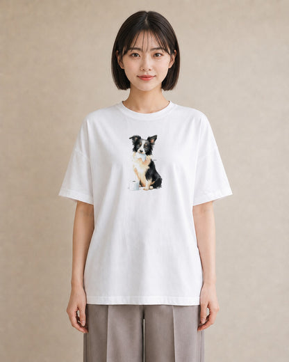 半袖Tシャツ レディース ボーダーコリー 犬 いぬ イラスト ゆるかわ 女性 旅行用 白T YMAZO